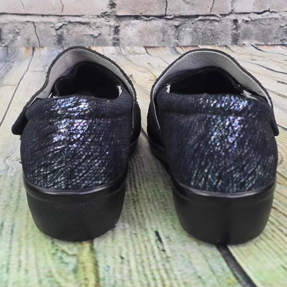Alegria Laura Loafers Womens 39 Blue Black Metallic Leather Comfort Work Shoes